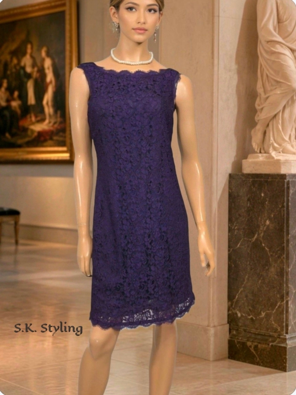 Adrianna Papell Purple Plum Lace Dress Size 16 (Fits Like 6/8 -See Measurements)